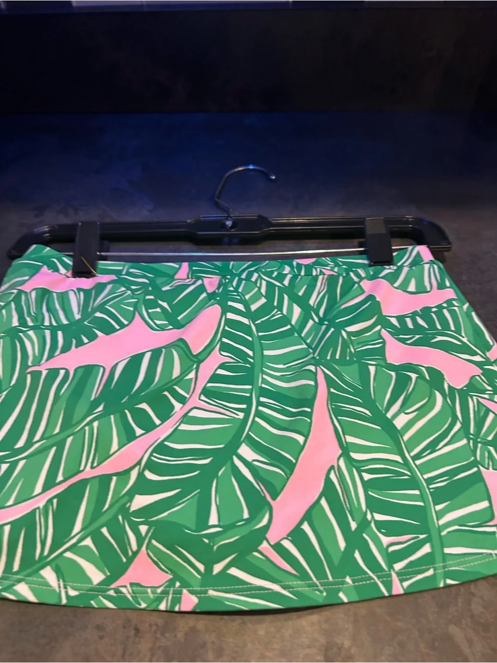 Lilly Pulitzer Green and Pink Tropical Leaf Rash Guard Skirt Swimsuit Set